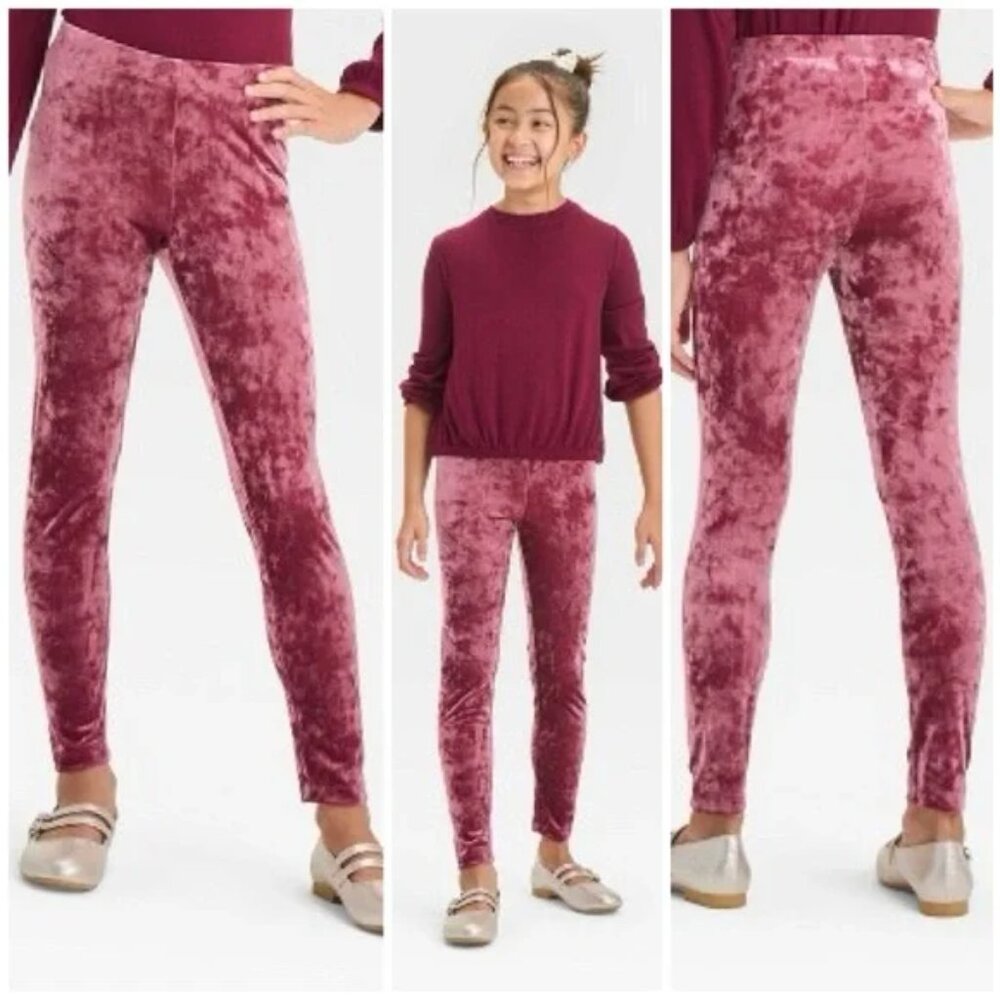 NEW Girls' Crushed Velour Leggings - Cat & Jack™ Burgundy